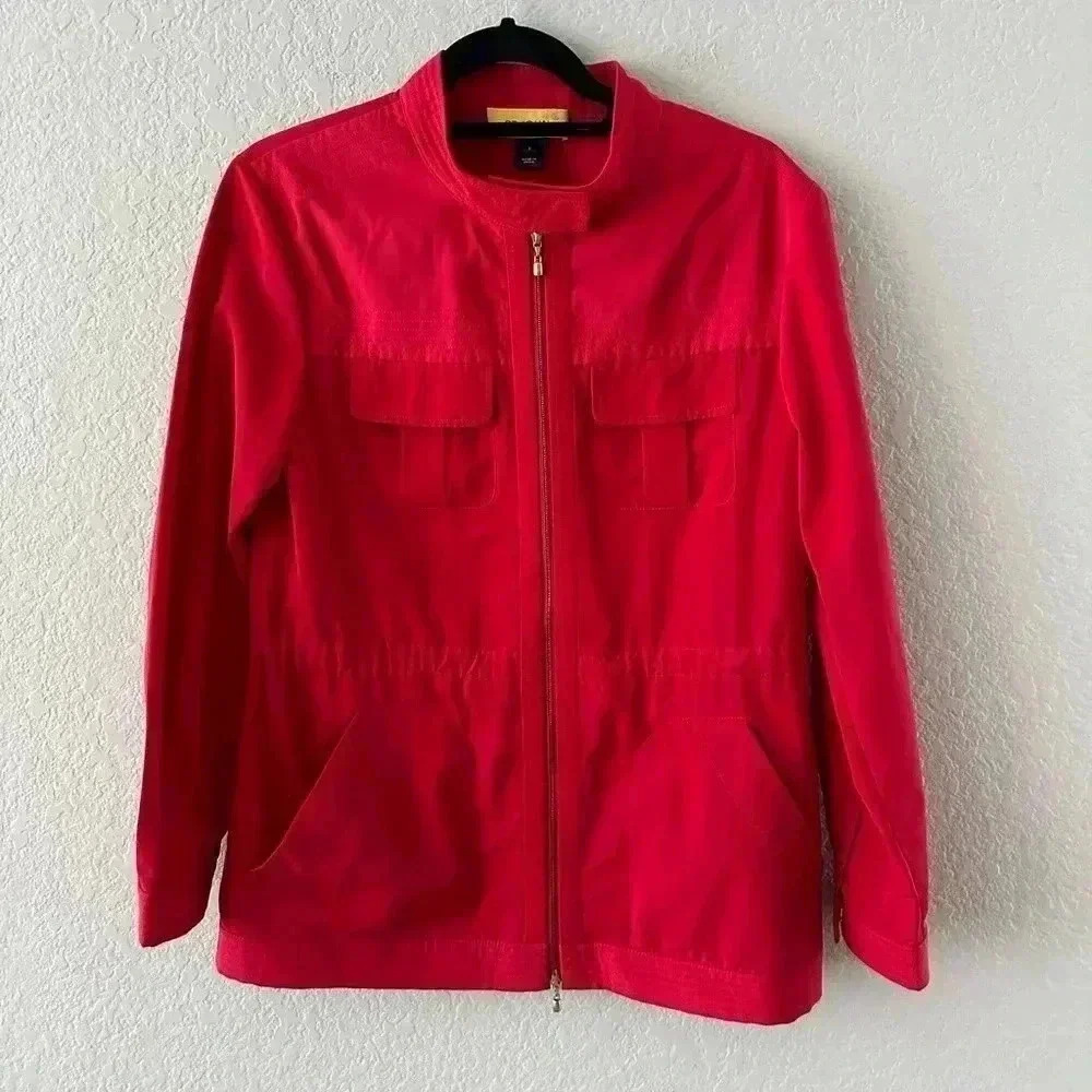 St. John Red Full Zip Jacket Top Career Office Workwear Size S